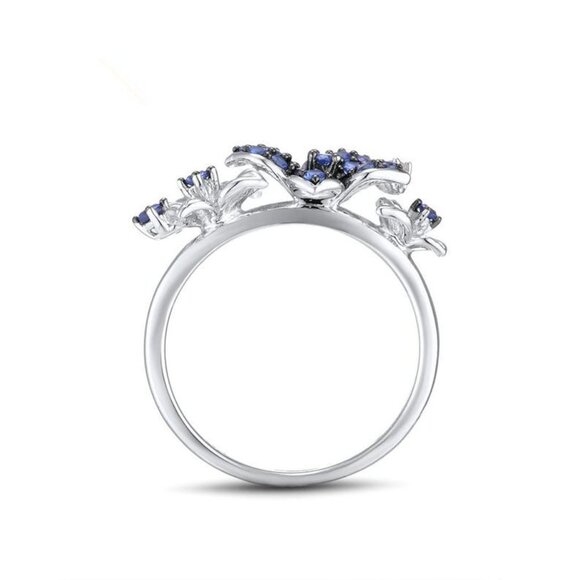 💍Beautiful Royal Blue Flower Pure Zircon Silver Rings for Women, INDN8274 - Picture 3 of 6